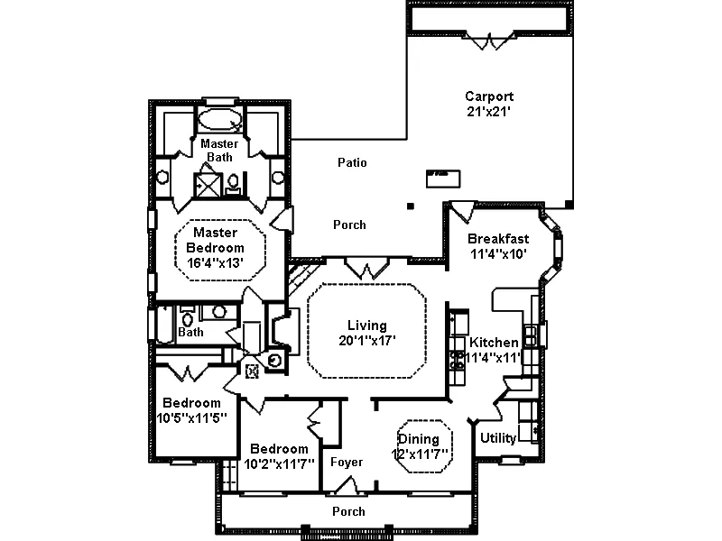 Traditional House Plan First Floor - Union Point Southern Ranch Home 024D-0225 - Shop House Plans and More