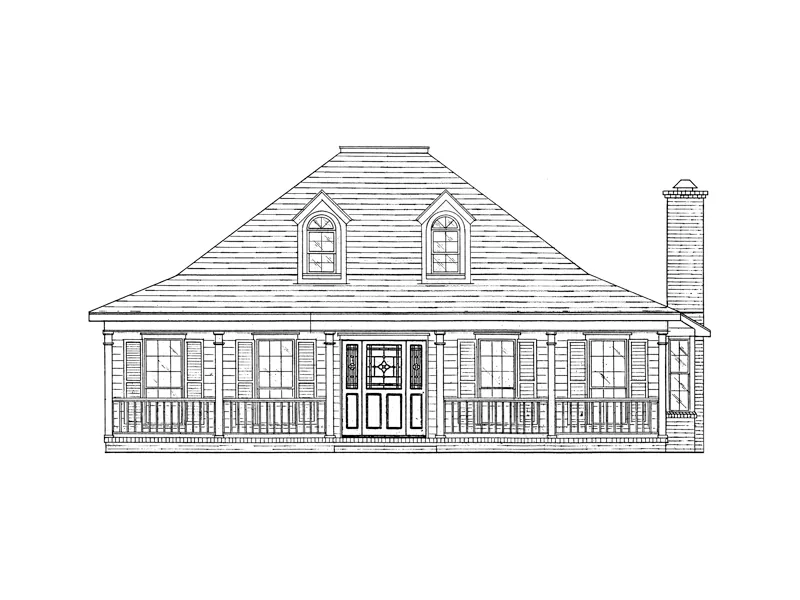 Country Style Home With Covered Front Porch And Twin Dormers On The Roof