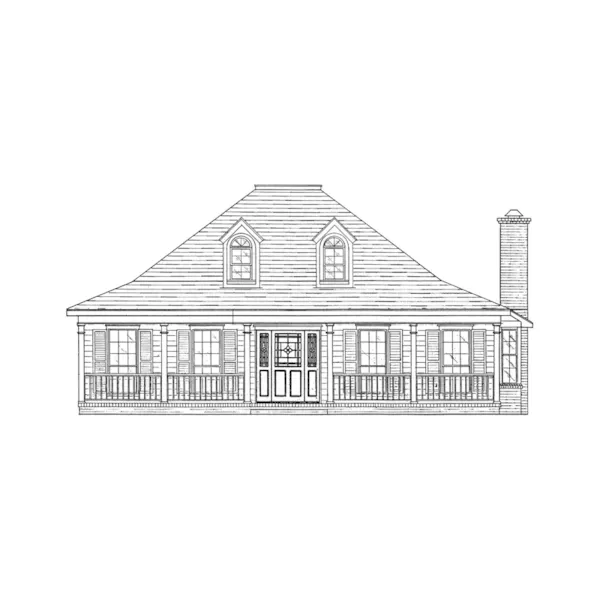 Country Style Home With Covered Front Porch And Twin Dormers On The Roof