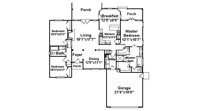 Ranch House Plan First Floor - Laurel Bay Ranch Home 024D-0229 - Shop House Plans and More