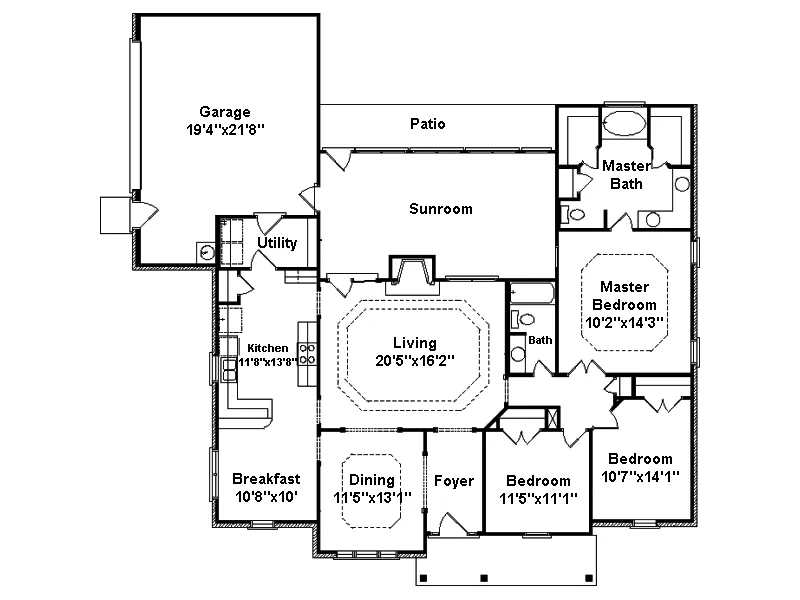 Traditional House Plan First Floor - Stone Mountain Ranch Home 024D-0232 - Shop House Plans and More