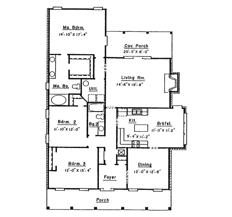 Ranch House Plan First Floor - Keysville Country Home 024D-0235 - Search House Plans and More