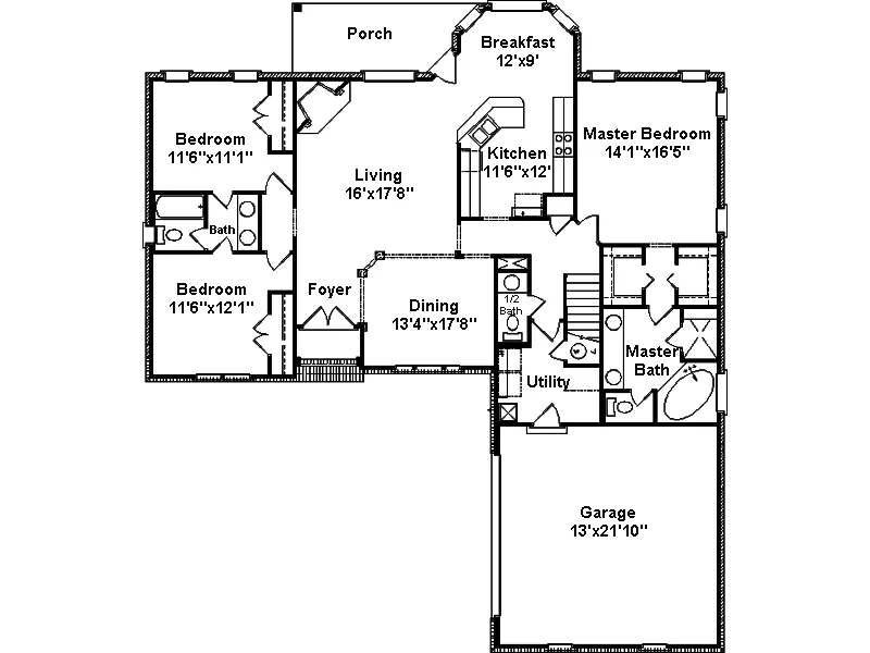 Sunbelt House Plan First Floor - Bonaire Bay Ranch Style Home 024D-0243 - Search House Plans and More