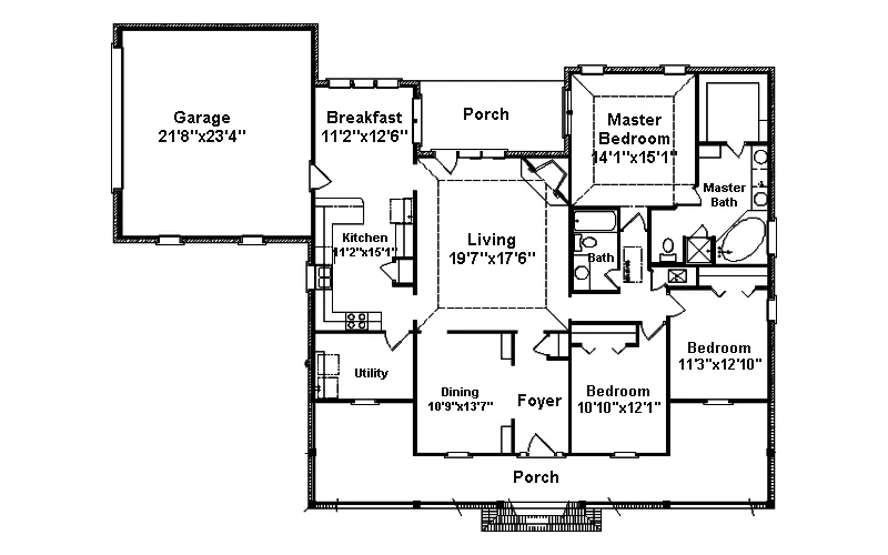 Ranch House Plan First Floor - Walmer Cape Cod Style Home 024D-0270 - Shop House Plans and More
