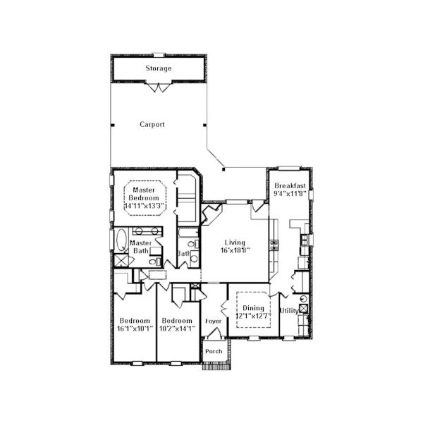 Southern House Plan First Floor - Wayside Colonial Home 024D-0271 - Shop House Plans and More