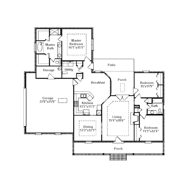 Ranch House Plan First Floor - Oak Forest Ranch Home 024D-0272 - Shop House Plans and More