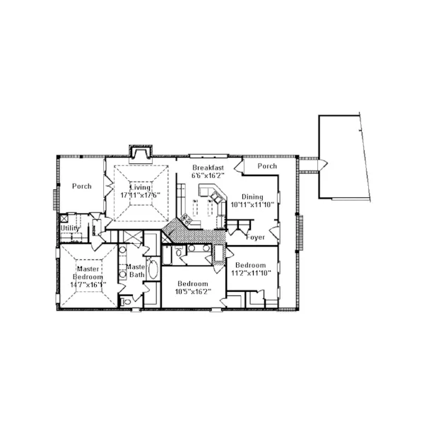 Ranch House Plan First Floor - Westvern Bungalow Home 024D-0273 - Shop House Plans and More