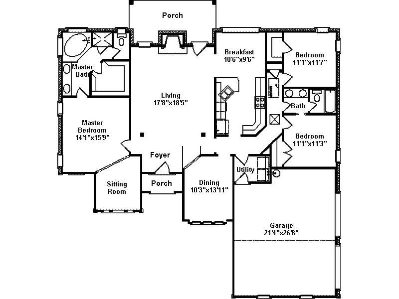 Ranch House Plan First Floor - Mallard Cove Sunbelt Home 024D-0275 - Shop House Plans and More