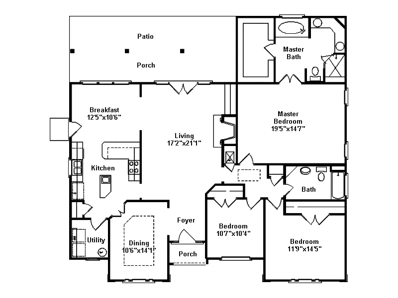 Ranch House Plan First Floor - Le Gateau Sunbelt Home 024D-0278 - Shop House Plans and More