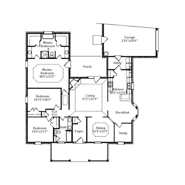 Southern House Plan First Floor - Kingspointe Ranch Home 024D-0279 - Search House Plans and More