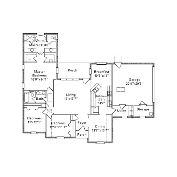 Ranch House Plan First Floor - Suntrail Traditional Ranch Home 024D-0282 - Shop House Plans and More