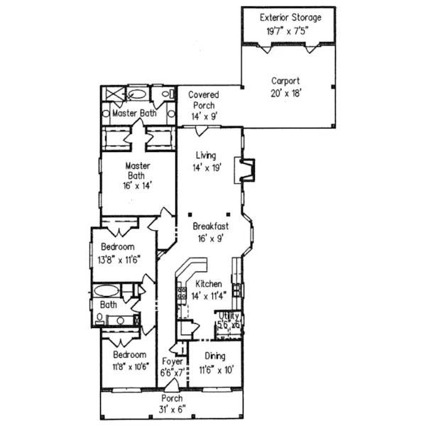 Southern House Plan First Floor - Royalsville Ranch Home 024D-0287 - Shop House Plans and More