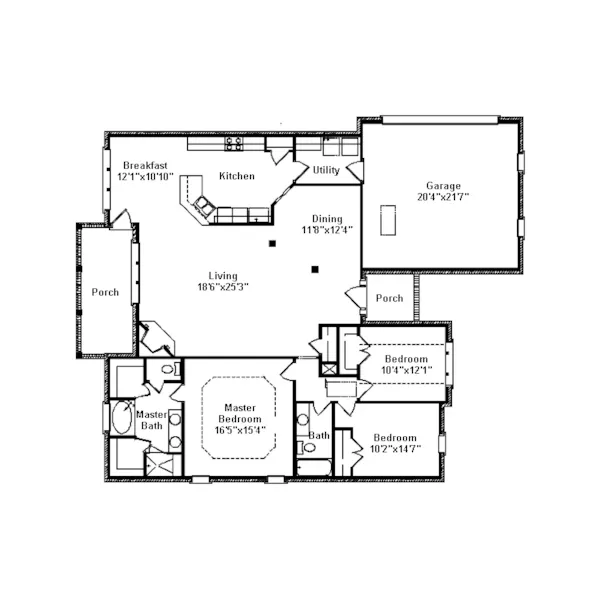 Traditional House Plan First Floor - Milford Farm Ranch Home 024D-0291 - Shop House Plans and More