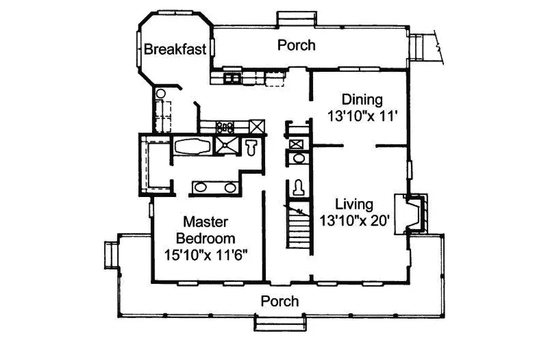 Traditional House Plan First Floor - Harvester Hill Farmhouse 024D-0309 - Search House Plans and More