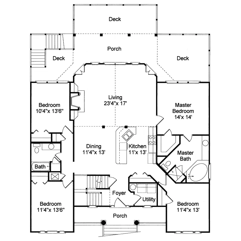 Southern House Plan First Floor - Harborville Florida Style Home 024D-0312 - Search House Plans and More