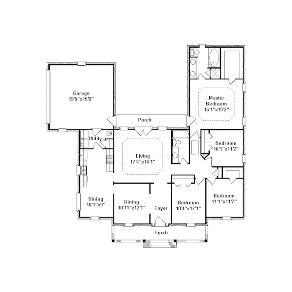 Southern House Plan First Floor - Cliffside Ranch Home 024D-0313 - Search House Plans and More