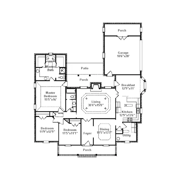 Plantation House Plan First Floor - Wicksburg Ranch Home 024D-0332 - Shop House Plans and More