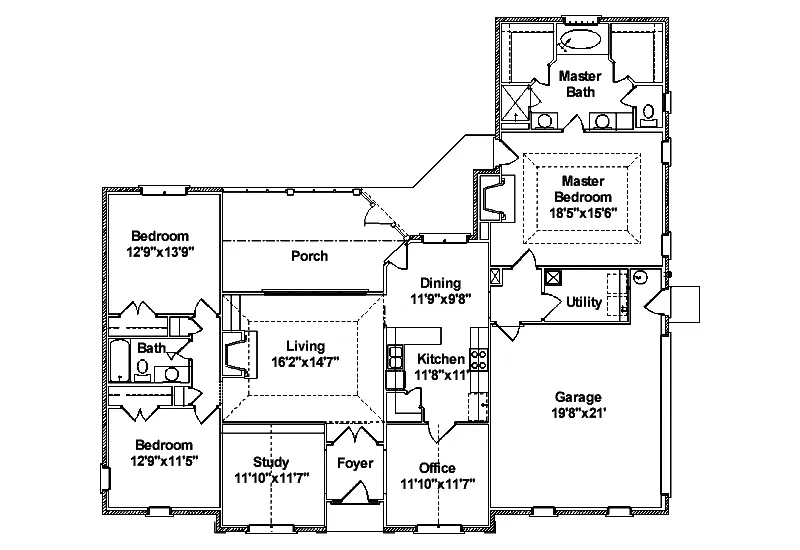 Traditional House Plan First Floor - Bellwood Ranch Home 024D-0333 - Search House Plans and More
