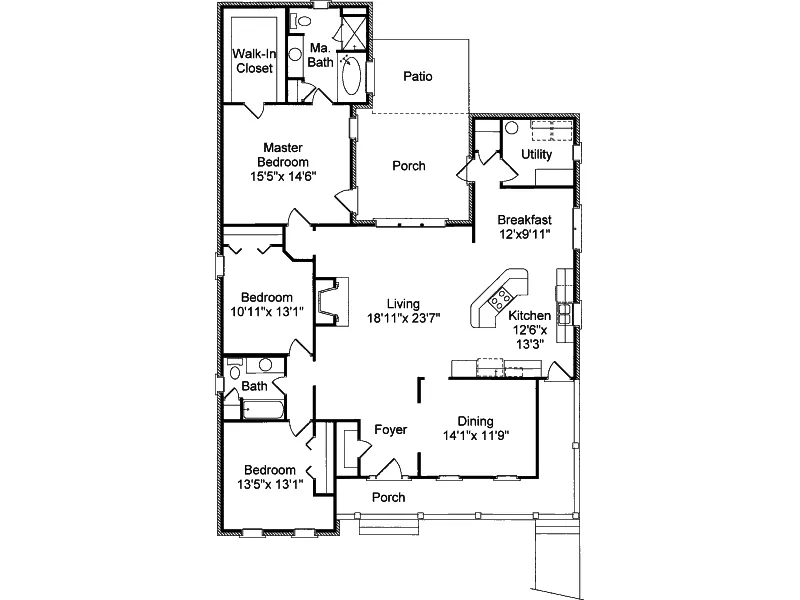 Colonial House Plan First Floor - Carolina Colonial Ranch Home 024D-0335 - Search House Plans and More