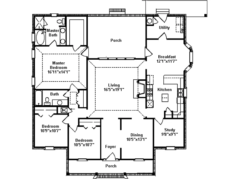 Southern House Plan First Floor - Pine Apple Ranch Home 024D-0337 - Shop House Plans and More
