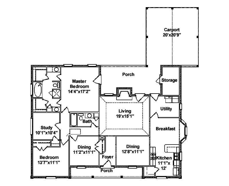 Ranch House Plan First Floor - Carmen Hollow European Home 024D-0340 - Search House Plans and More