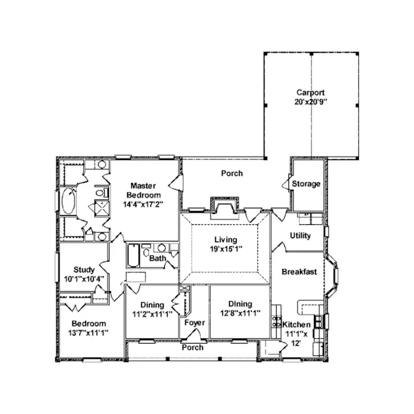 Ranch House Plan First Floor - Carmen Hollow European Home 024D-0340 - Search House Plans and More