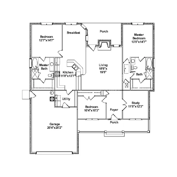 Southern House Plan First Floor - Ruffner Ranch Home 024D-0360 - Shop House Plans and More