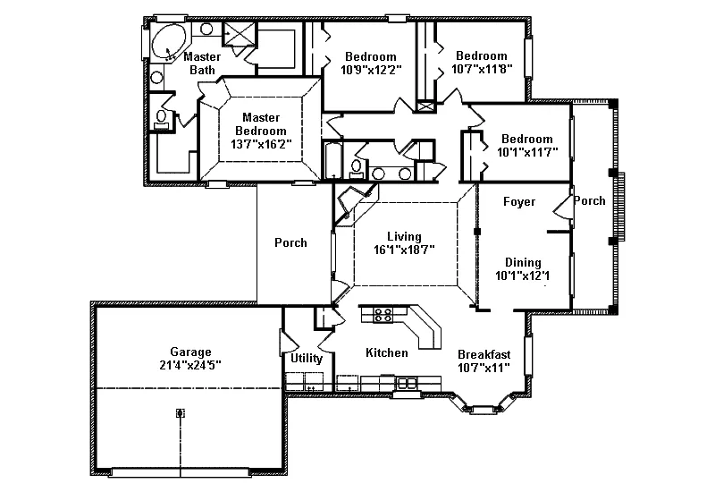 Southern House Plan First Floor - Shoal Bend Southern Ranch Home 024D-0364 - Shop House Plans and More