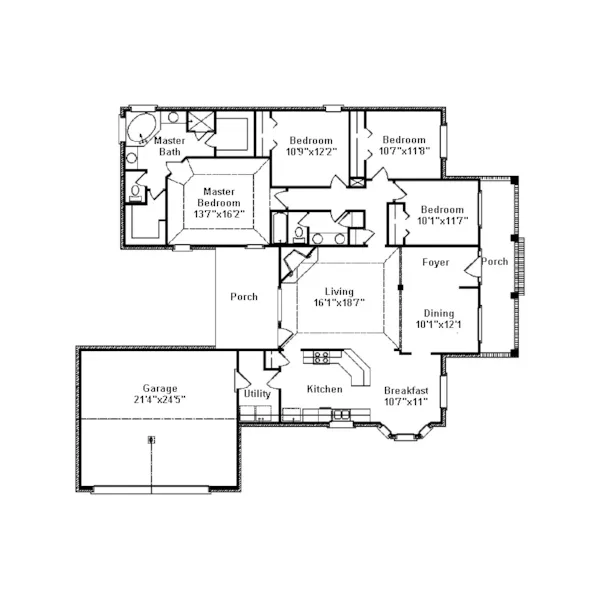 Traditional House Plan First Floor - Shoal Bend Southern Ranch Home 024D-0364 - Shop House Plans and More