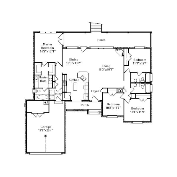 Ranch House Plan First Floor - Brantley Ranch Home 024D-0374 - Search House Plans and More