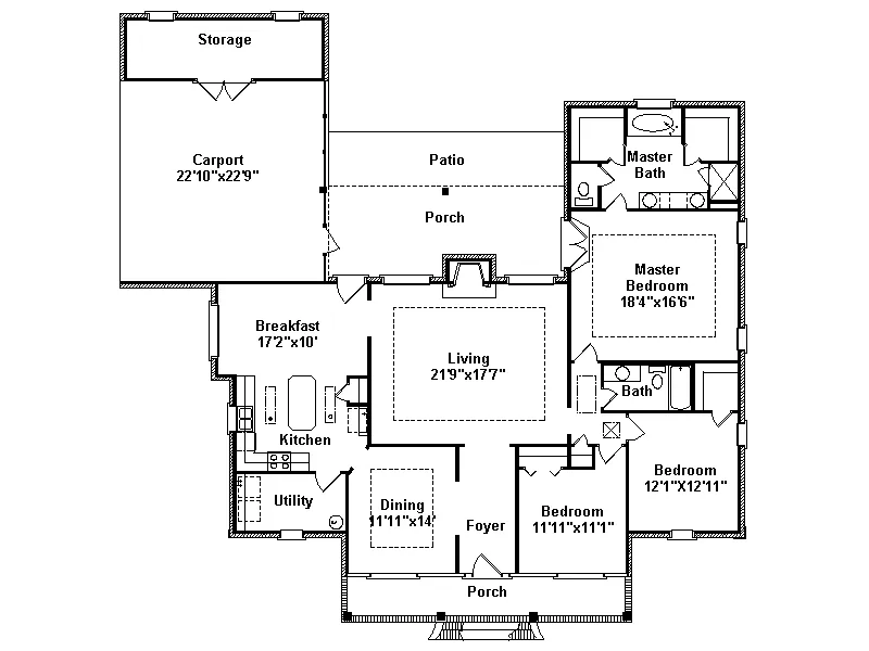 Southern House Plan First Floor - Highland Lake Ranch Home 024D-0386 - Search House Plans and More