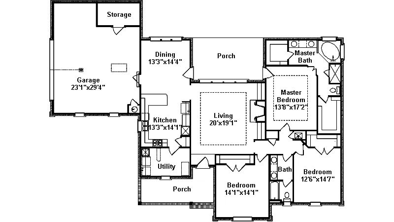 Sunbelt House Plan First Floor - Rosalie Bay Ranch Home 024D-0392 - Shop House Plans and More
