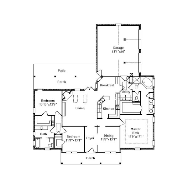 European House Plan First Floor - Walnut Manor Southern Home 024D-0395 - Shop House Plans and More