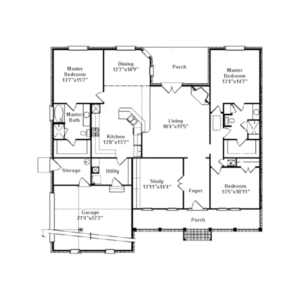 Ranch House Plan First Floor - Keaner Southern Style Home 024D-0400 - Search House Plans and More