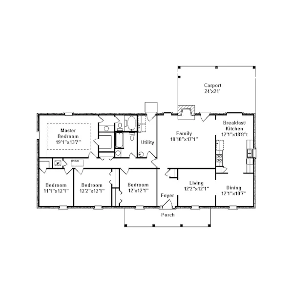 Ranch House Plan First Floor - Tulane Colonial Ranch Home 024D-0434 - Shop House Plans and More