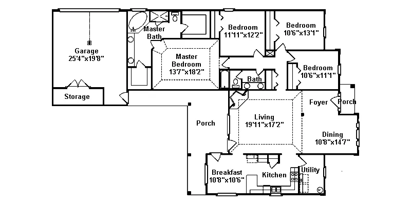 Ranch House Plan First Floor - Bolen Stucco Ranch Home 024D-0435 - Search House Plans and More
