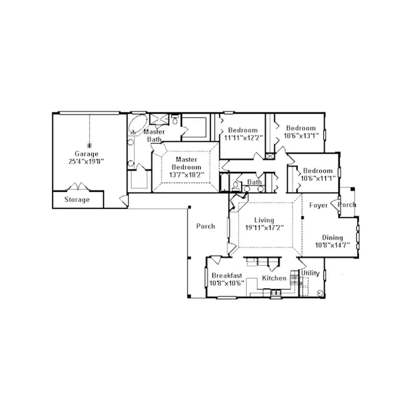 Ranch House Plan First Floor - Bolen Stucco Ranch Home 024D-0435 - Search House Plans and More