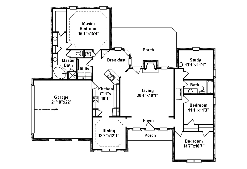 Southern House Plan First Floor - Bartlett Traditional Ranch Home 024D-0436 - Search House Plans and More