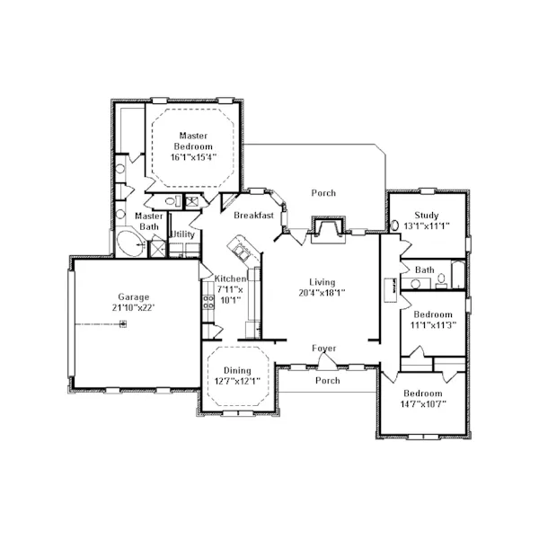 Traditional House Plan First Floor - Bartlett Traditional Ranch Home 024D-0436 - Search House Plans and More