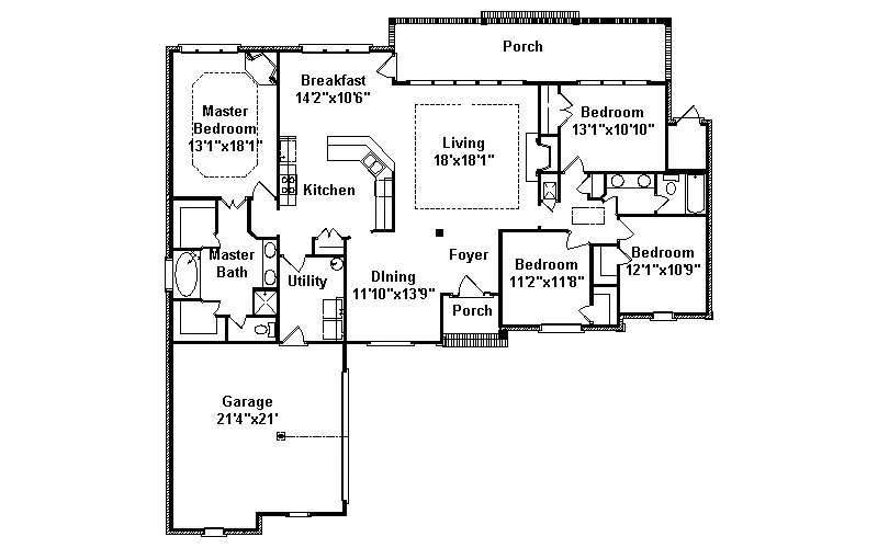 Traditional House Plan First Floor - Suttercreek Ranch Home 024D-0439 - Shop House Plans and More