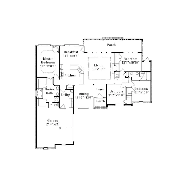 Ranch House Plan First Floor - Suttercreek Ranch Home 024D-0439 - Shop House Plans and More