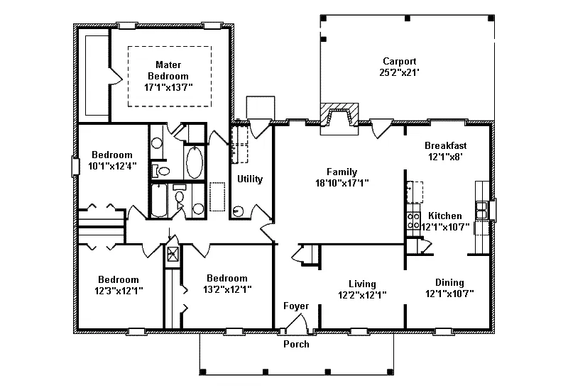 Ranch House Plan First Floor - Garfield Place Ranch Home 024D-0441 - Search House Plans and More