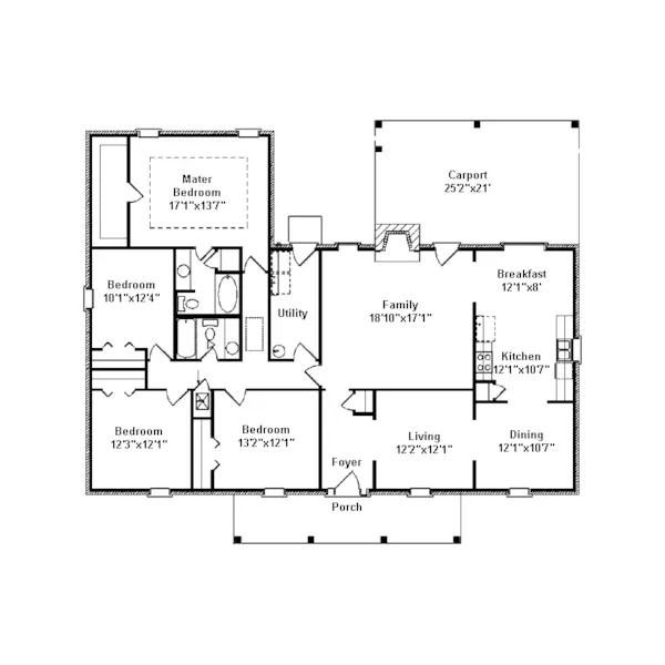 Southern House Plan First Floor - Garfield Place Ranch Home 024D-0441 - Search House Plans and More