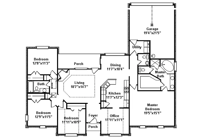 European House Plan First Floor - Borden Springs Ranch Home 024D-0444 - Search House Plans and More