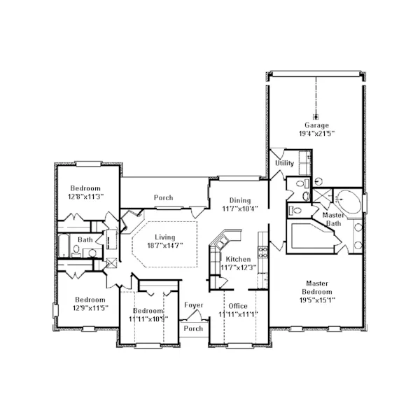 Traditional House Plan First Floor - Borden Springs Ranch Home 024D-0444 - Search House Plans and More