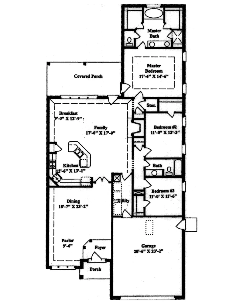Ranch House Plan First Floor - Hardaway Narrow Lot Home 024D-0450 - Search House Plans and More