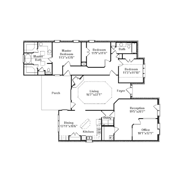 Southern House Plan First Floor - Marvyn Ranch Home 024D-0451 - Shop House Plans and More