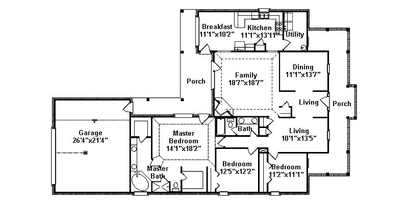 Ranch House Plan First Floor - Forest Bend Ranch Home 024D-0454 - Search House Plans and More