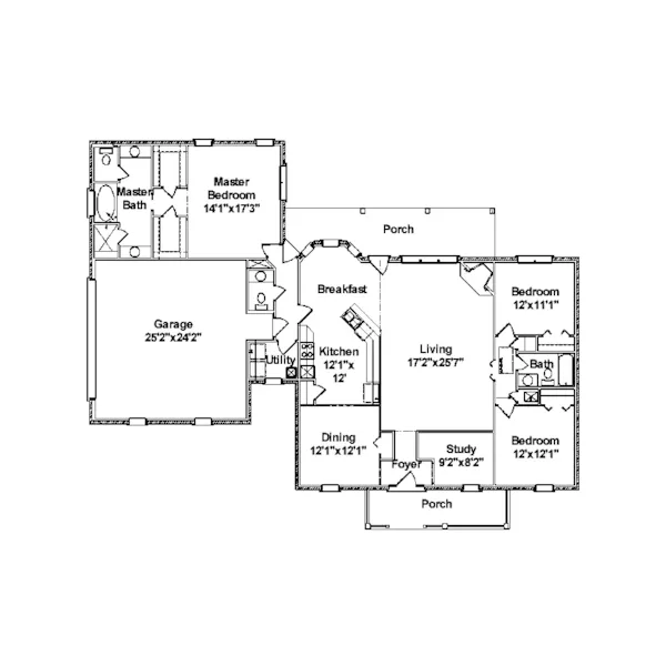 Southern House Plan First Floor - Ashland Terrace Ranch Home 024D-0478 - Search House Plans and More