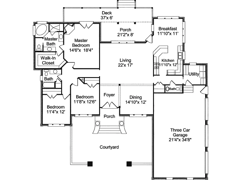 Ranch House Plan First Floor - Cherokee Trail French Home 024D-0480 - Search House Plans and More